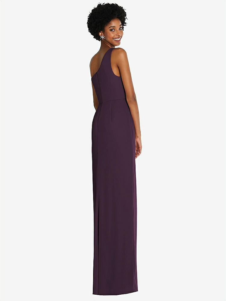 【NEW】【STYLE: TH014】ワンショルダー シフォン トランペット ガウン【COLOR: Aubergine】【SIZE: 00-30W】
