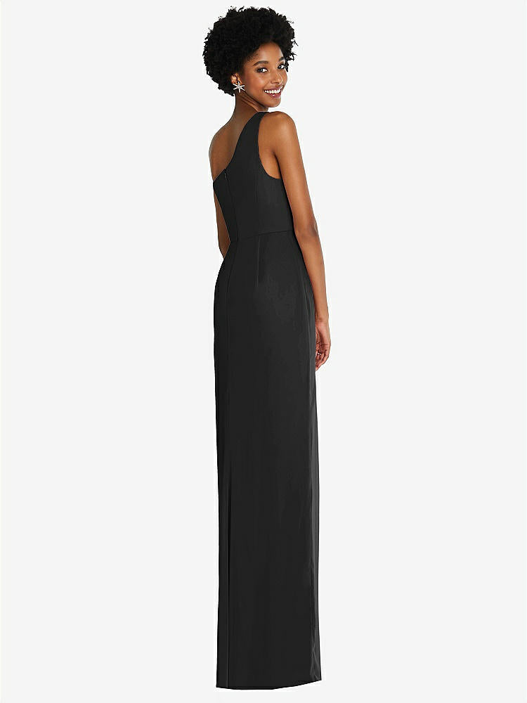 【STYLE: TH014】One-Shoulder Chiffon Trumpet Gown【COLOR: Black】