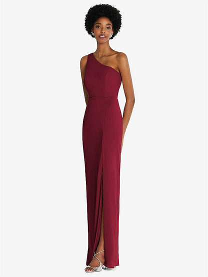 【STYLE: TH014】One-Shoulder Chiffon Trumpet Gown【COLOR: Auburn Moon】