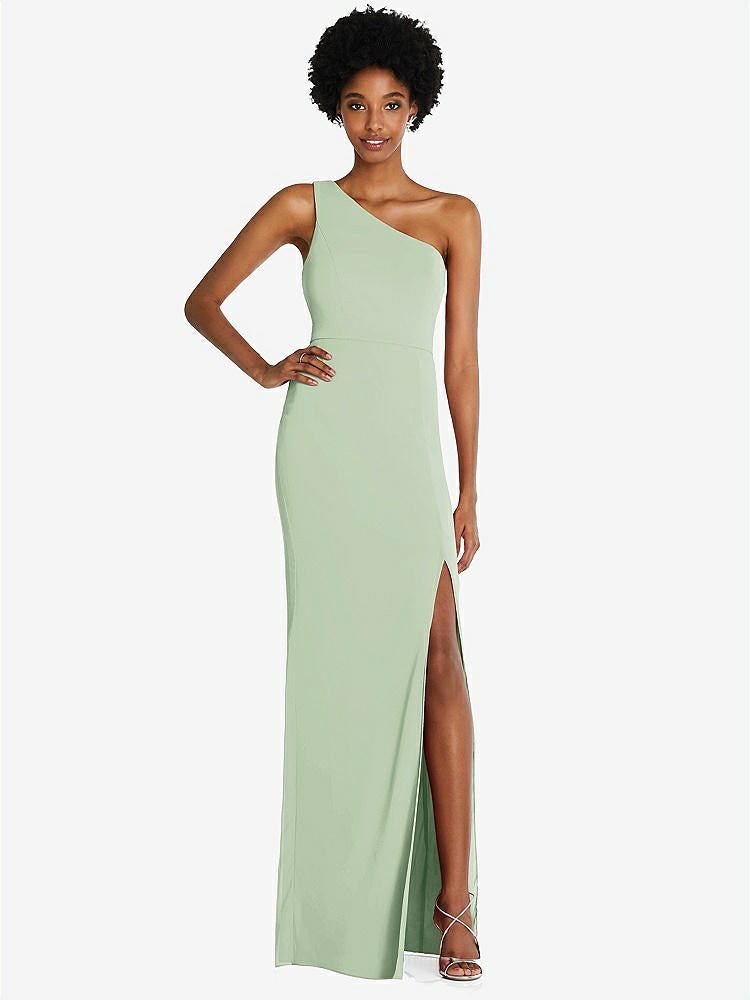 【STYLE: TH014】One-Shoulder Chiffon Trumpet Gown【COLOR: Celadon】
