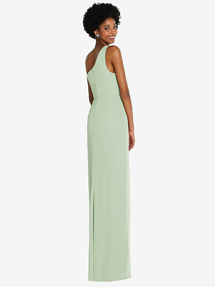 【STYLE: TH014】One-Shoulder Chiffon Trumpet Gown【COLOR: Celadon】