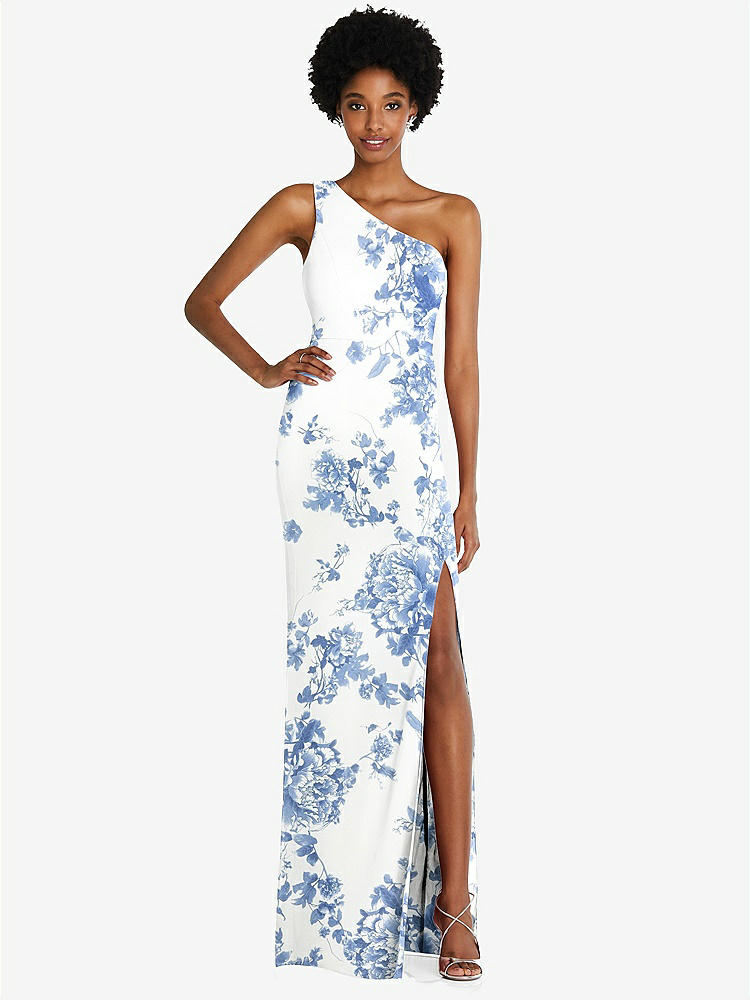 【STYLE: TH014】One-Shoulder Chiffon Trumpet Gown【COLOR: Cottage Rose Dusk Blue】
