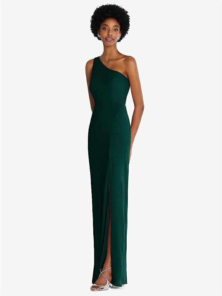 【STYLE: TH014】One-Shoulder Chiffon Trumpet Gown【COLOR: Evergreen】