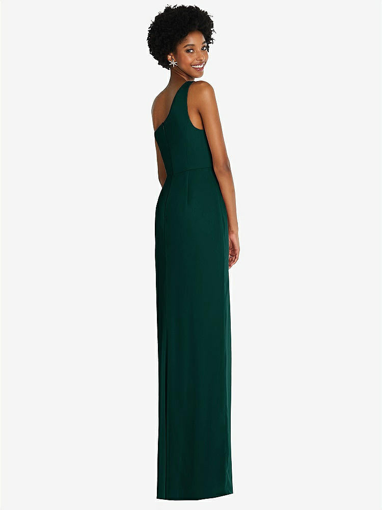 【STYLE: TH014】One-Shoulder Chiffon Trumpet Gown【COLOR: Evergreen】
