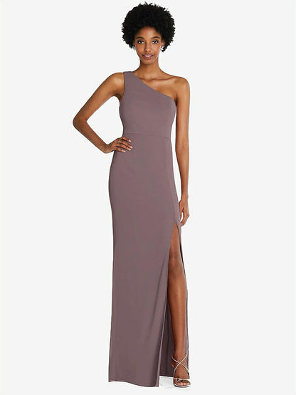 【STYLE: TH014】One-Shoulder Chiffon Trumpet Gown【COLOR: French Truffle】