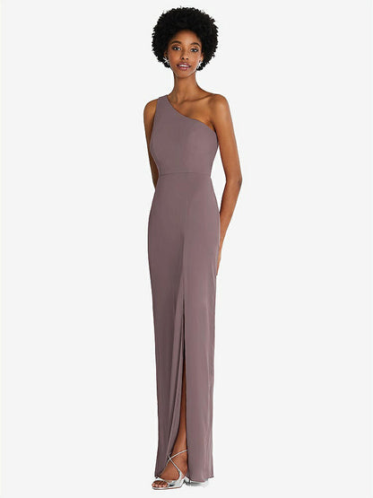 【STYLE: TH014】One-Shoulder Chiffon Trumpet Gown【COLOR: French Truffle】