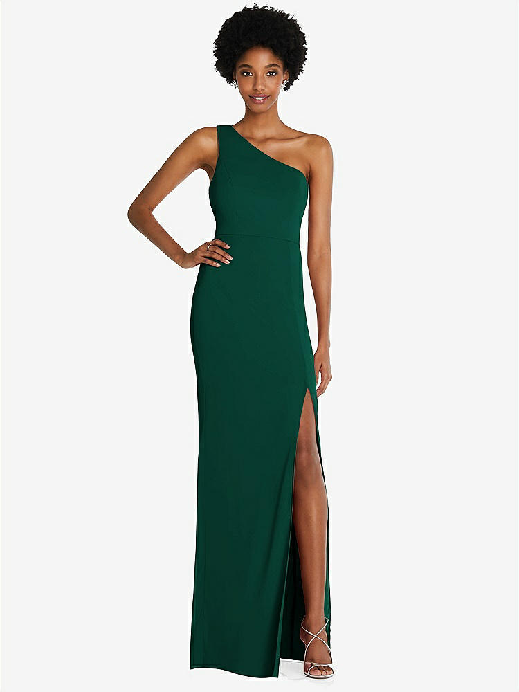 【STYLE: TH014】One-Shoulder Chiffon Trumpet Gown【COLOR: Hunter Green】
