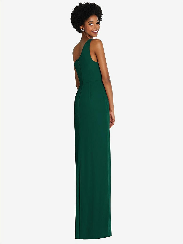 【STYLE: TH014】One-Shoulder Chiffon Trumpet Gown【COLOR: Hunter Green】