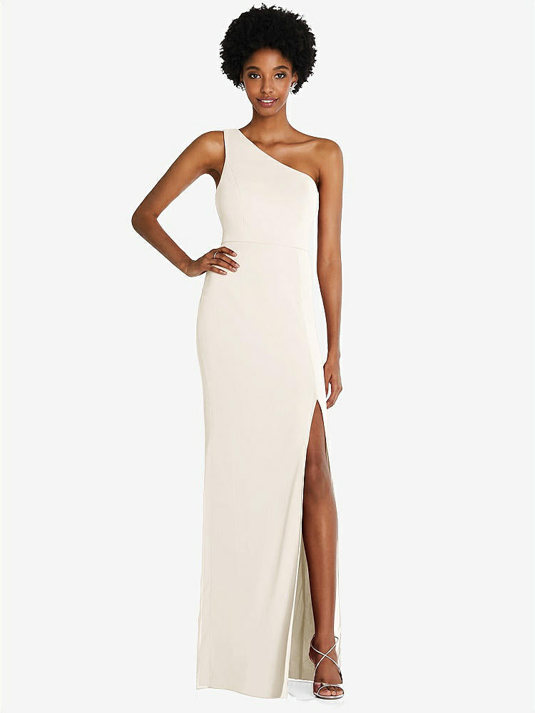 【STYLE: TH014】One-Shoulder Chiffon Trumpet Gown【COLOR: Ivory】