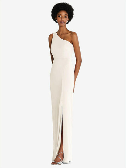 【STYLE: TH014】One-Shoulder Chiffon Trumpet Gown【COLOR: Ivory】