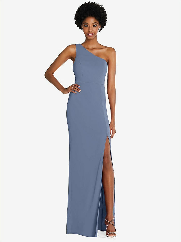 【STYLE: TH014】One-Shoulder Chiffon Trumpet Gown【COLOR: Larkspur Blue】