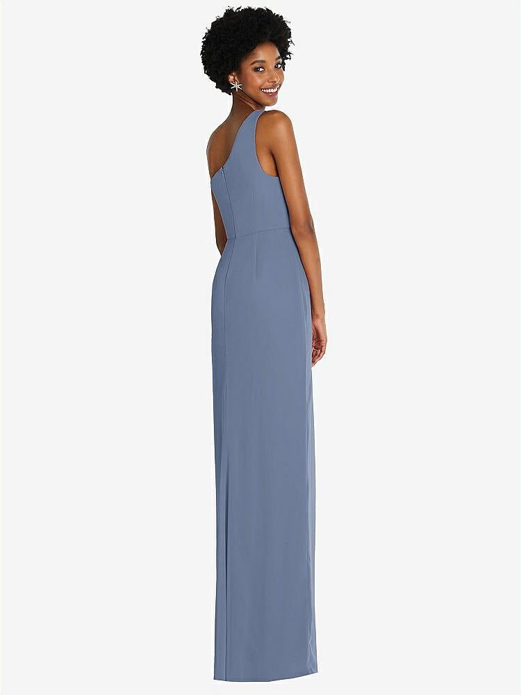 【STYLE: TH014】One-Shoulder Chiffon Trumpet Gown【COLOR: Larkspur Blue】