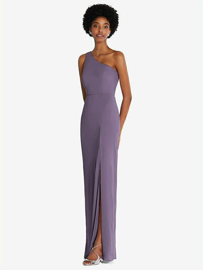 【NEW】【STYLE: TH014】ワンショルダー シフォン トランペット ガウン【COLOR: Lavender】【SIZE: 00-30W】