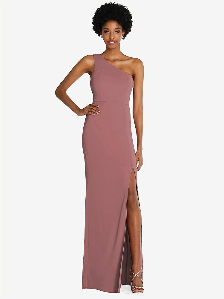 【STYLE: TH014】One-Shoulder Chiffon Trumpet Gown【COLOR: Rosewood】