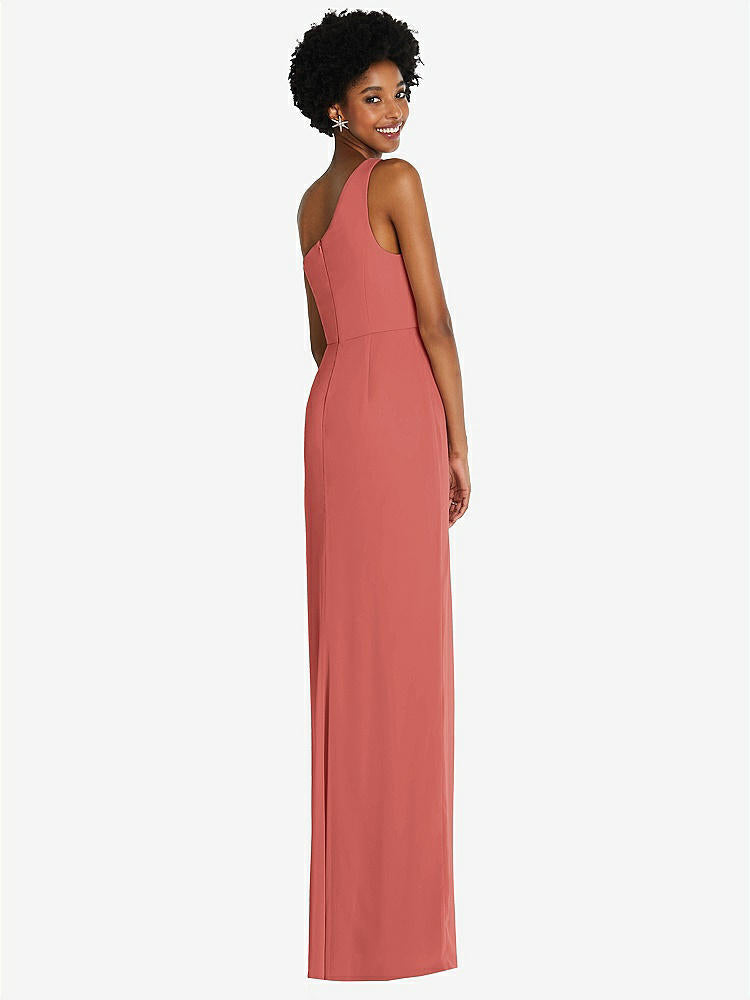 【NEW】【STYLE: TH014】ワンショルダー シフォン トランペット ガウン【COLOR: Coral Pink】【SIZE: 00-30W】