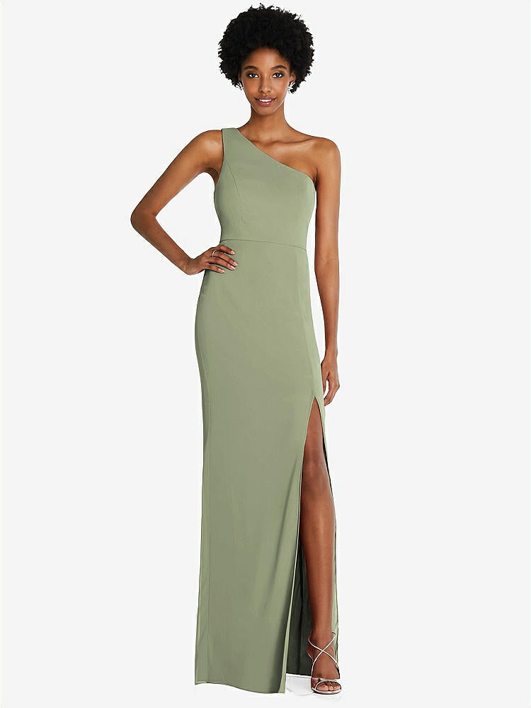 【STYLE: TH014】One-Shoulder Chiffon Trumpet Gown【COLOR: Sage】