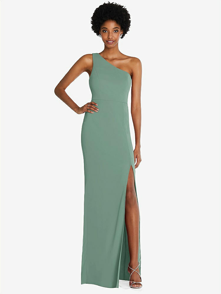 【STYLE: TH014】One-Shoulder Chiffon Trumpet Gown【COLOR: Seagrass】