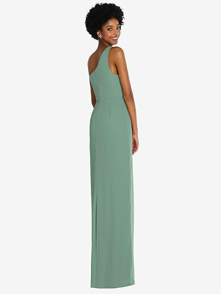 【STYLE: TH014】One-Shoulder Chiffon Trumpet Gown【COLOR: Seagrass】