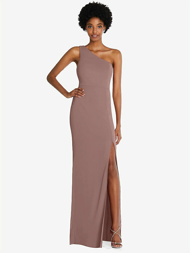 【STYLE: TH014】One-Shoulder Chiffon Trumpet Gown【COLOR: Sienna】