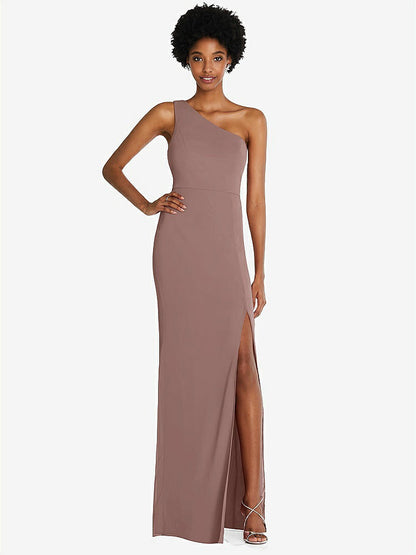 【STYLE: TH014】One-Shoulder Chiffon Trumpet Gown【COLOR: Sienna】