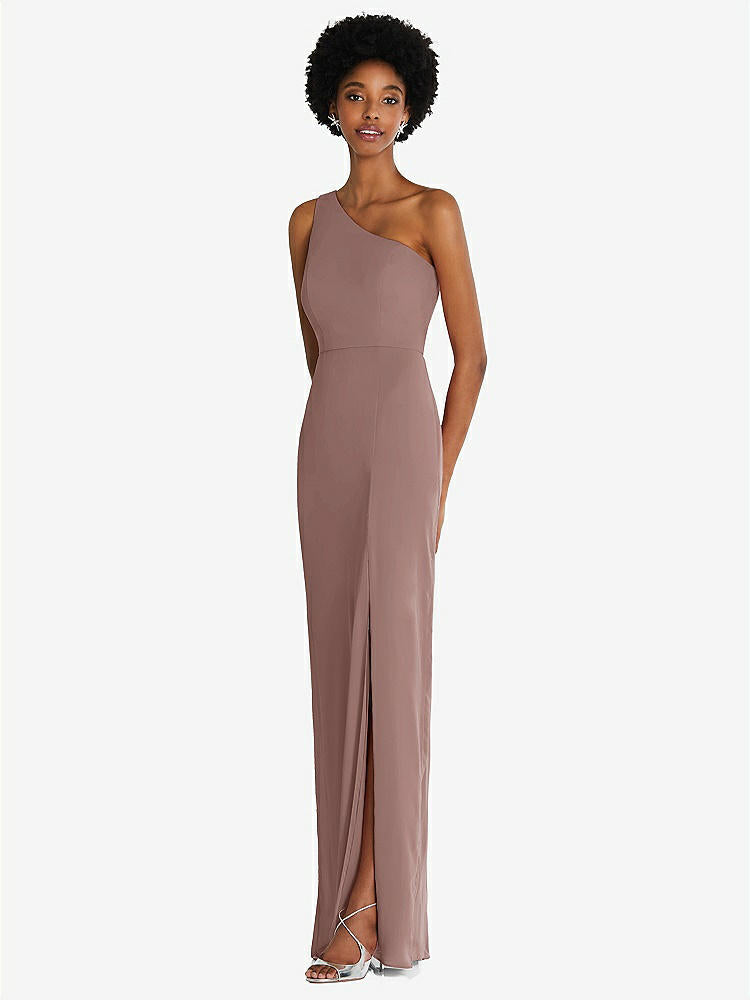 【STYLE: TH014】One-Shoulder Chiffon Trumpet Gown【COLOR: Sienna】