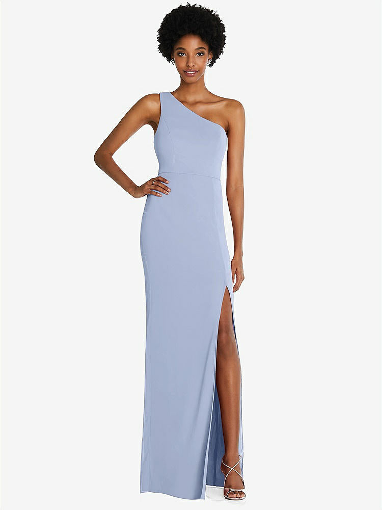 【STYLE: TH014】One-Shoulder Chiffon Trumpet Gown【COLOR: Sky Blue】