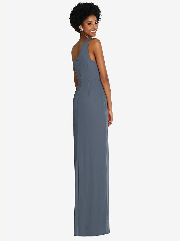 【STYLE: TH014】One-Shoulder Chiffon Trumpet Gown【COLOR: Silverstone】