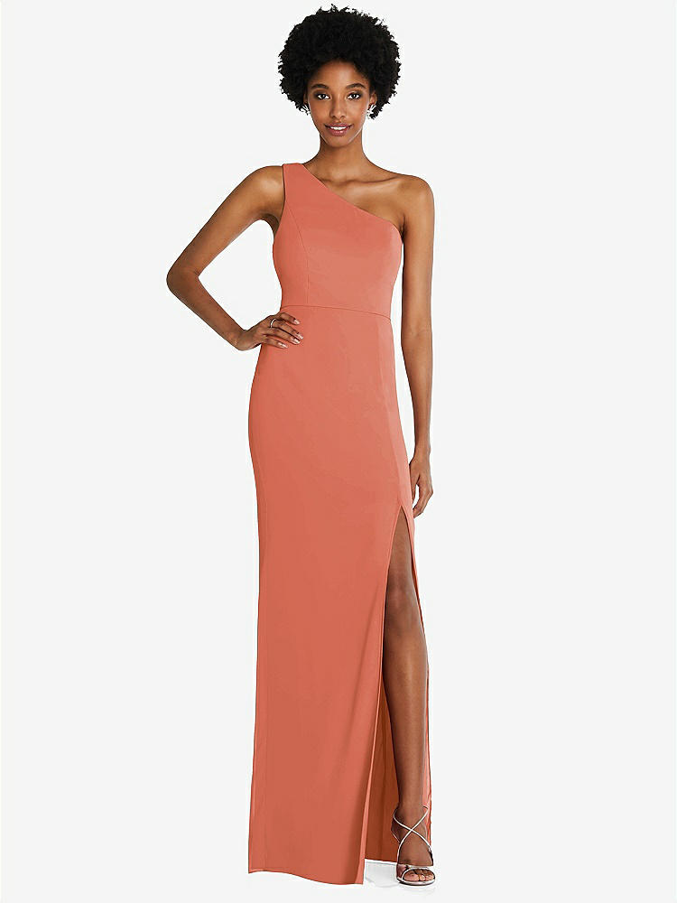 【STYLE: TH014】One-Shoulder Chiffon Trumpet Gown【COLOR: Terracotta Copper】