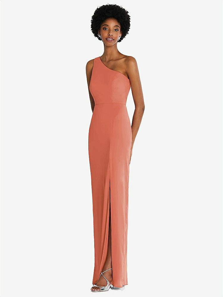 【STYLE: TH014】One-Shoulder Chiffon Trumpet Gown【COLOR: Terracotta Copper】