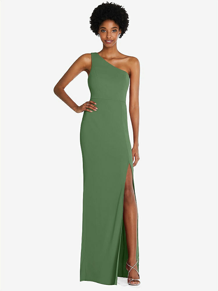 【STYLE: TH014】One-Shoulder Chiffon Trumpet Gown【COLOR: Vineyard Green】
