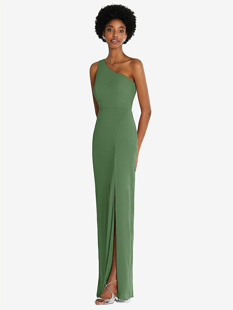【STYLE: TH014】One-Shoulder Chiffon Trumpet Gown【COLOR: Vineyard Green】