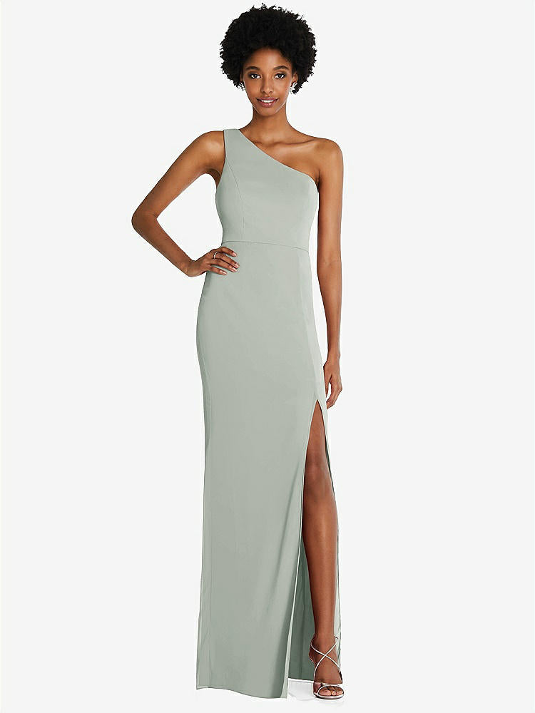 【STYLE: TH014】One-Shoulder Chiffon Trumpet Gown【COLOR: Willow Green】