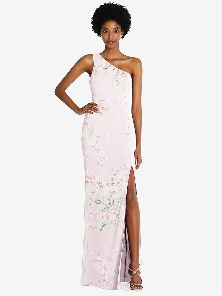 【STYLE: TH014】One-Shoulder Chiffon Trumpet Gown【COLOR: Watercolor Print】