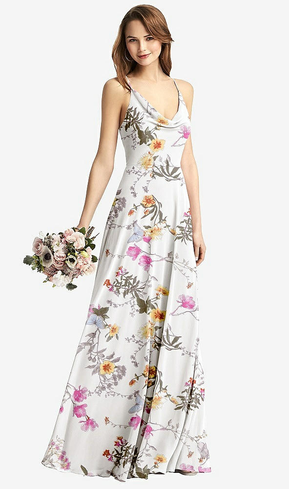 【STYLE: TH015】Cowl Neck Criss Cross Back Maxi Dress【COLOR: Butterfly Botanica Ivory】