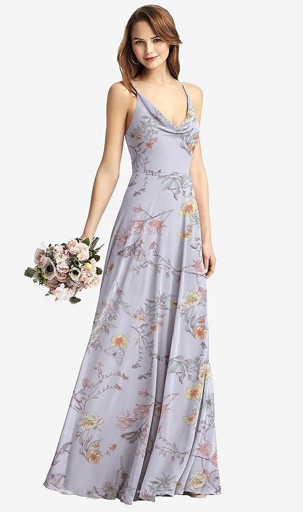 【STYLE: TH015】Cowl Neck Criss Cross Back Maxi Dress【COLOR: Butterfly Botanica Silver Dove】