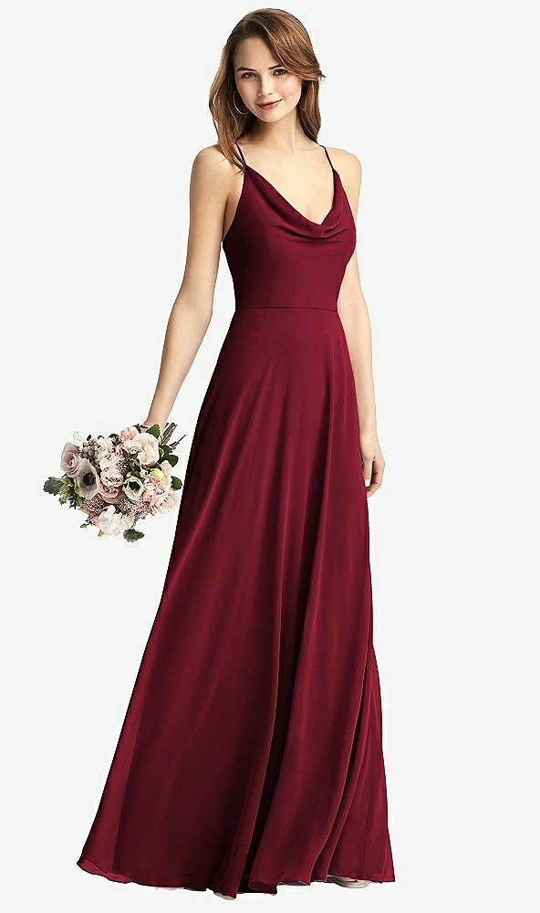 【STYLE: TH015】Cowl Neck Criss Cross Back Maxi Dress【COLOR: Burgundy】