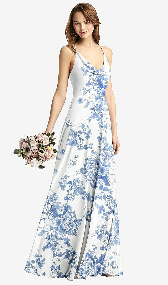 【STYLE: TH015】Cowl Neck Criss Cross Back Maxi Dress【COLOR: Cottage Rose Dusk Blue】