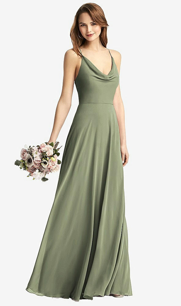 【STYLE: TH015】Cowl Neck Criss Cross Back Maxi Dress【COLOR: Sage】