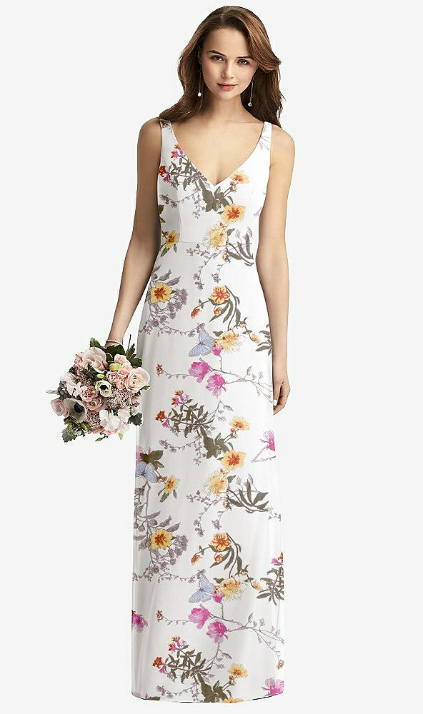 【STYLE: TH016】Sleeveless V-Back Long Trumpet Gown【COLOR: Butterfly Botanica Ivory】