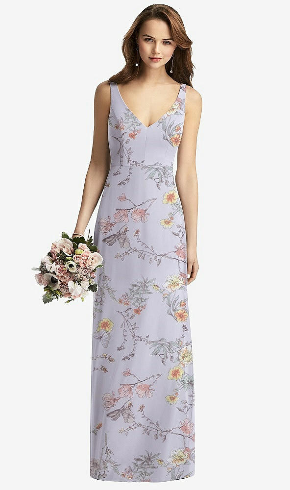 【NEW】【STYLE: TH016】ノースリーブ Vバック 長い トランペット ガウン【COLOR: Butterfly Botanica Silver Dove】【SIZE: 00-30W】