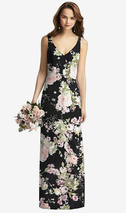 【STYLE: TH016】Sleeveless V-Back Long Trumpet Gown【COLOR: Noir Garden】