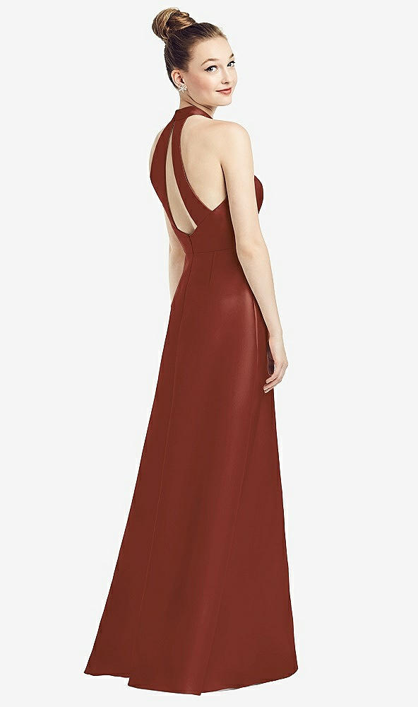 【STYLE: D772】High-Neck Cutout Satin Dress with Pockets【COLOR: Auburn Moon】