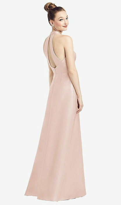 【STYLE: D772】High-Neck Cutout Satin Dress with Pockets【COLOR: Cameo】