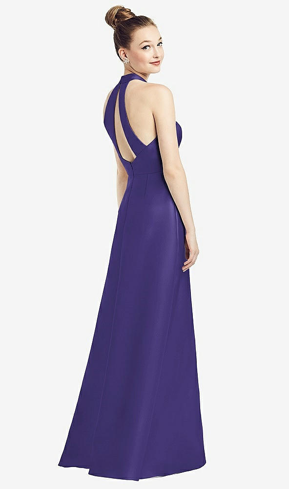 【STYLE: D772】High-Neck Cutout Satin Dress with Pockets【COLOR: Grape】