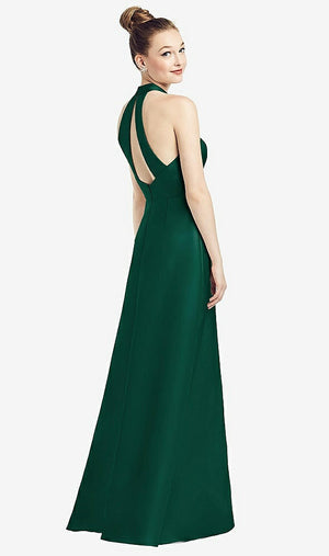 【STYLE: D772】High-Neck Cutout Satin Dress with Pockets【COLOR: Hunter Green】