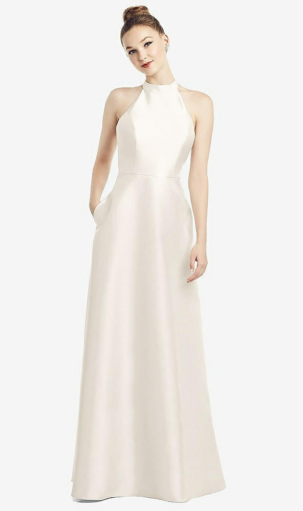 【NEW】【STYLE: D772】ハイネック カットアウト サテン ドレス ポケット付き【COLOR: Ivory】【SIZE: 00-30W】