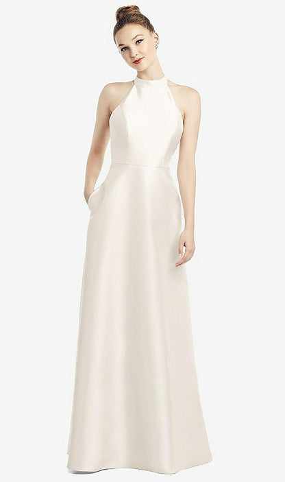 【NEW】【STYLE: D772】ハイネック カットアウト サテン ドレス ポケット付き【COLOR: Ivory】【SIZE: 00-30W】