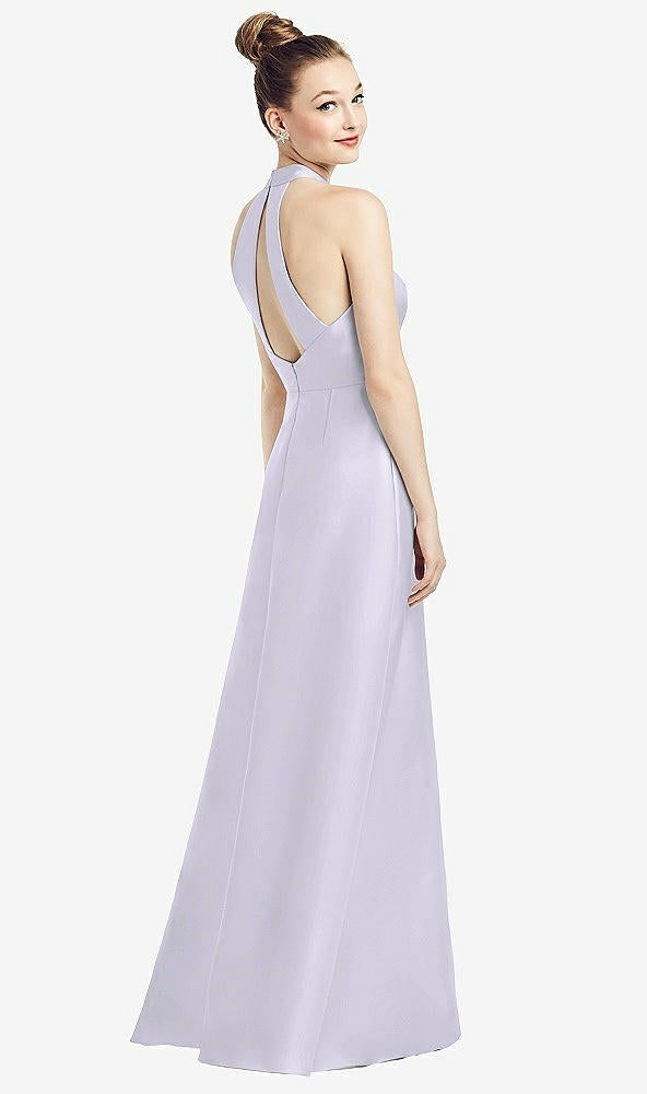 【STYLE: D772】High-Neck Cutout Satin Dress with Pockets【COLOR: Silver Dove】