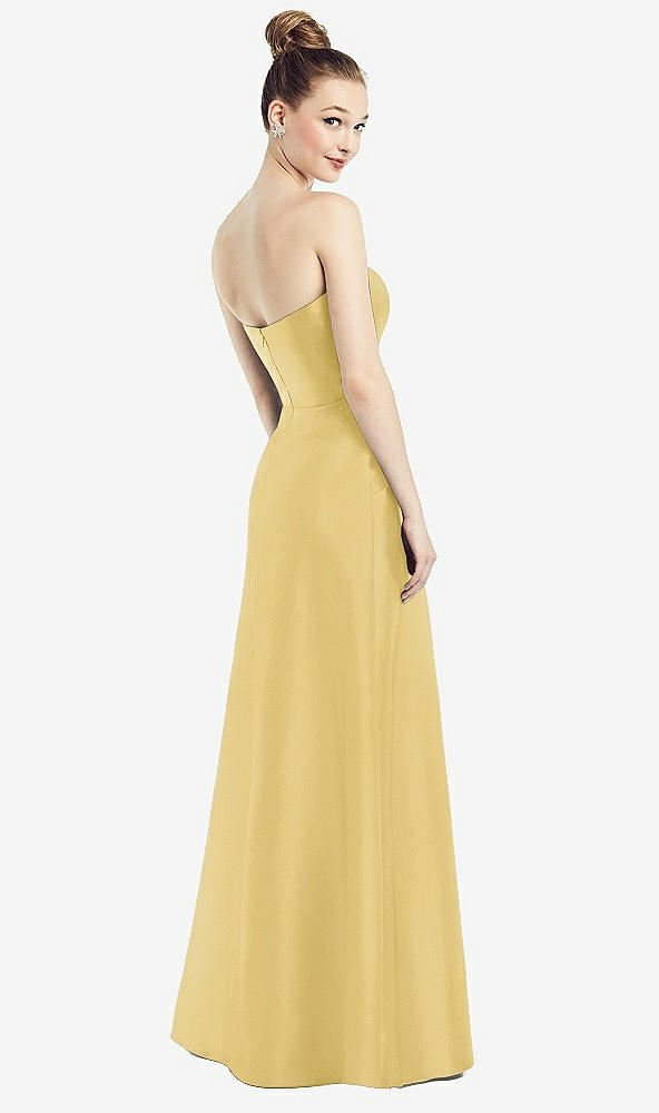 【NEW】【STYLE: D774】ストラップレス ノッチ サテン ガウン ポケット付き【COLOR: Maize】【SIZE: 00-30W】