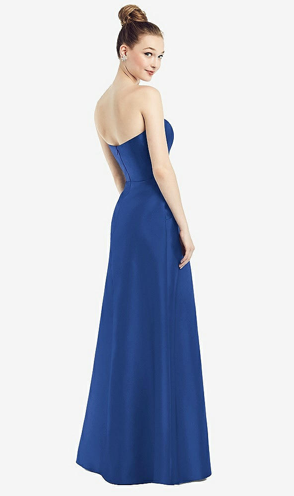 【STYLE: D774】Strapless Notch Satin Gown with Pockets【COLOR: Classic Blue】